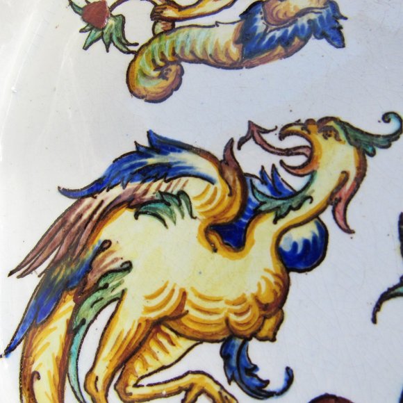 Antique French Faience MAJOLICA Serving Dish Mythical Creatures SIGNED - Picture 3 of 8